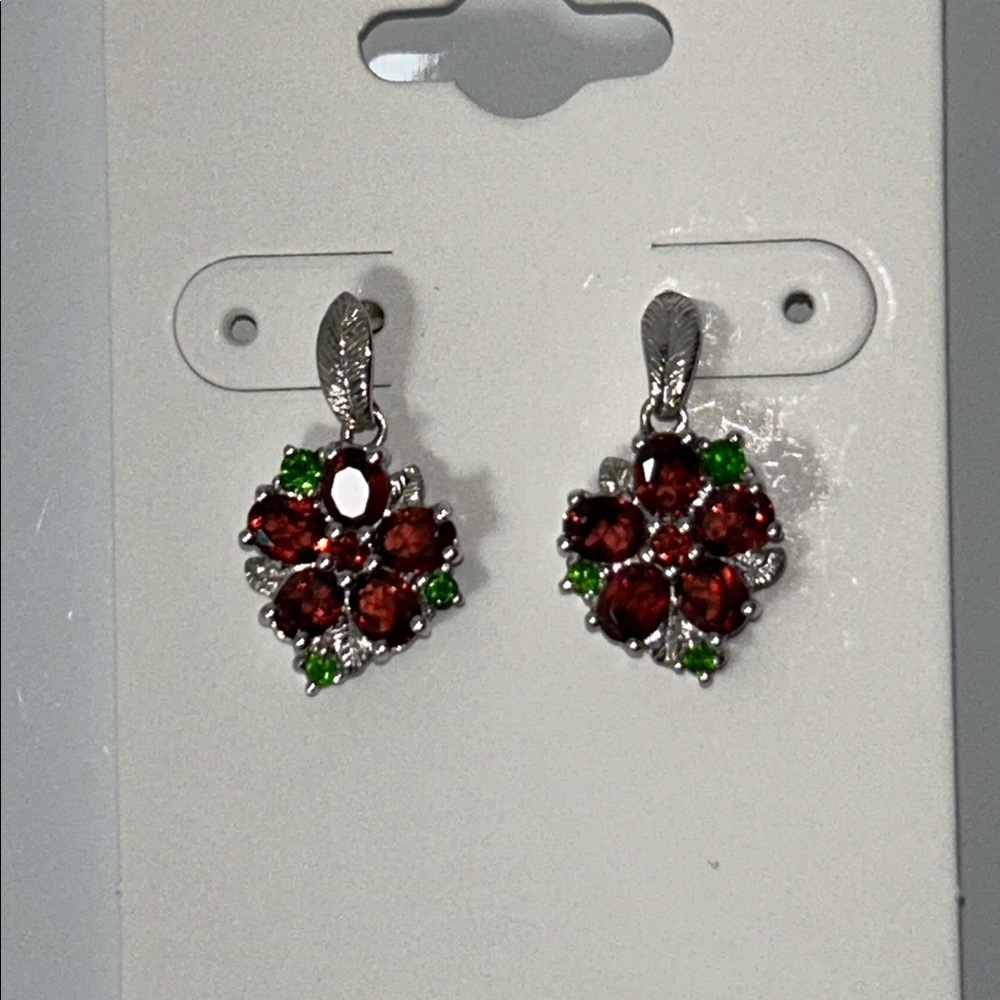 NWOT Chuck Clemency Sterling Silver Genuine Gemstone Floral Earrings
